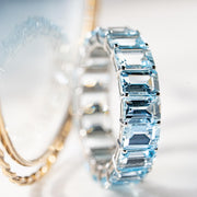 Natural Aquamarine Emerald Cut Eternity Ring D8.0ct. 18K